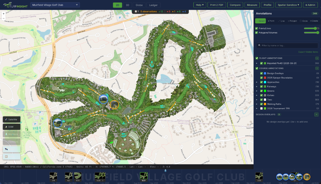 TURF Insight Platform 2D/3D Widescreen Map Viewer with digitized boundaries and elevation profiles