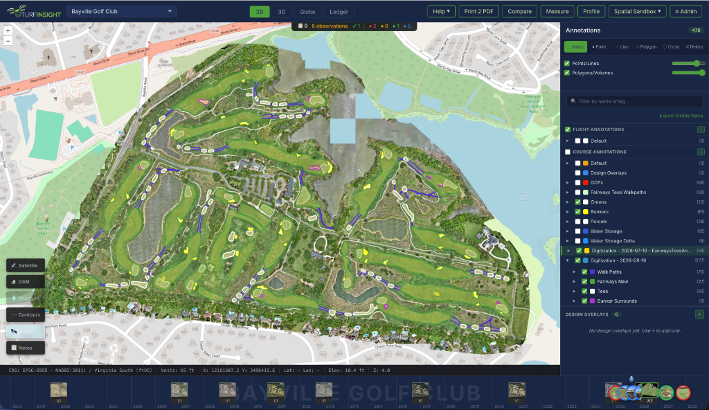 High-resolution drone orthomosaic mapping showing digitized machine spray boundaries